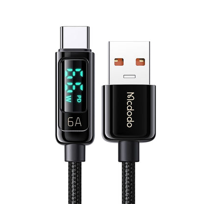Dátový a nabíjací kábel USB-A - USB-C McDodo CA-8690 Display, 66W, 1.2m, čierny