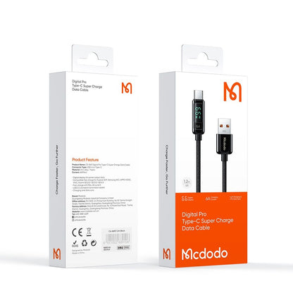 Dátový a nabíjací kábel USB-A - USB-C McDodo CA-8690 Display, 66W, 1.2m, čierny
