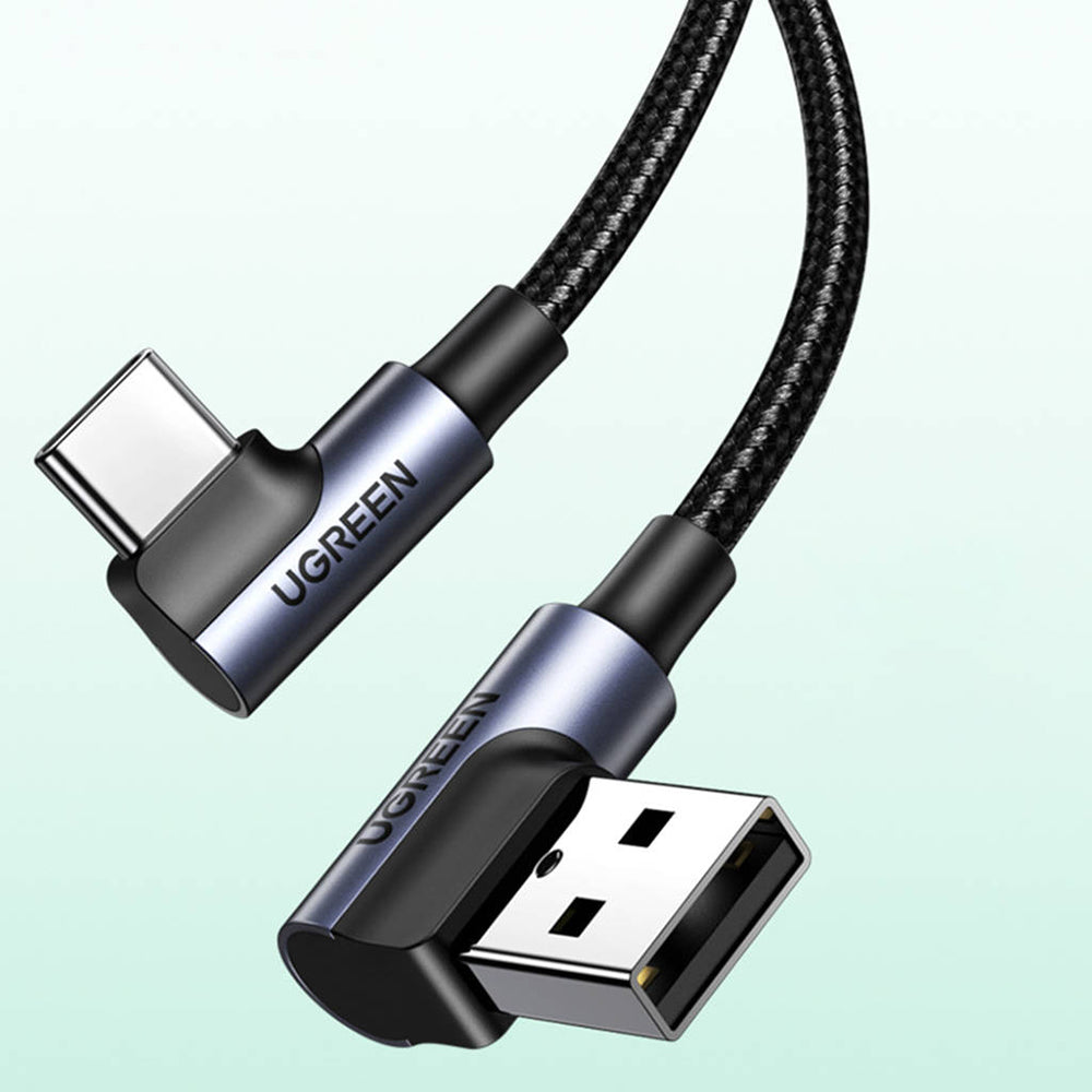 UGREEN US176 Angled USB-A to USB-C Data and Charging Cable, 18W, 3m, Gray