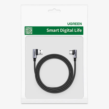 UGREEN US176 Angled USB-A to USB-C Data and Charging Cable, 18W, 3m, Gray