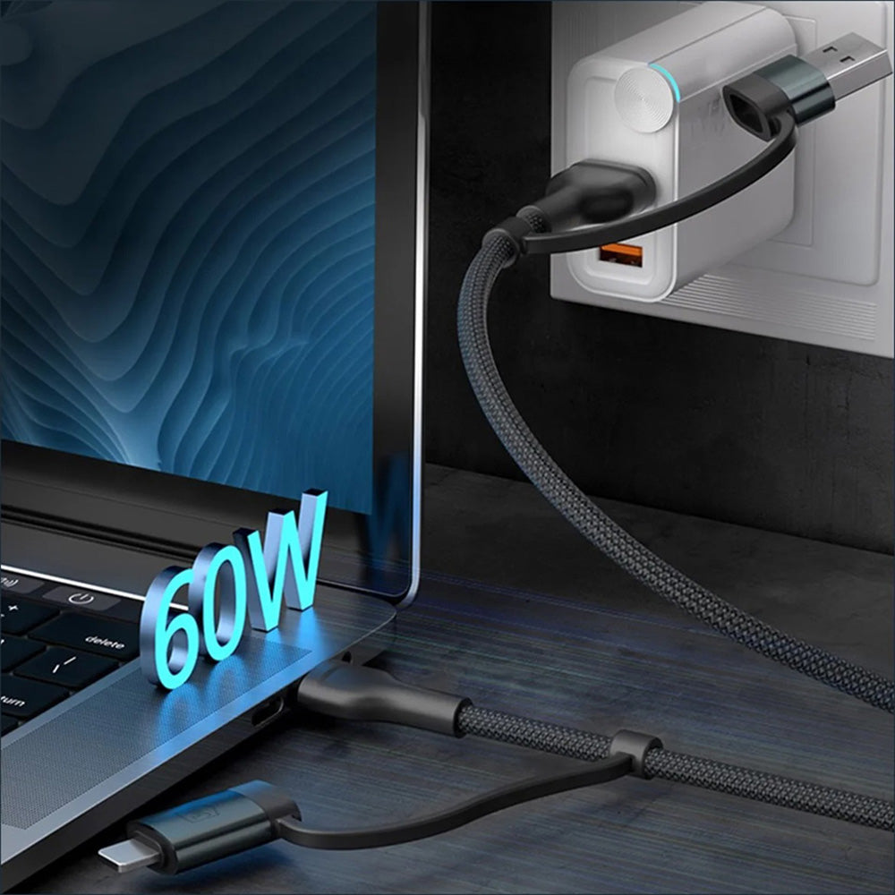 Dátový a nabíjací kábel USB-A / USB-C - USB-C / Lightning 3MK Hyper N, 60W, 1.2m, čierny