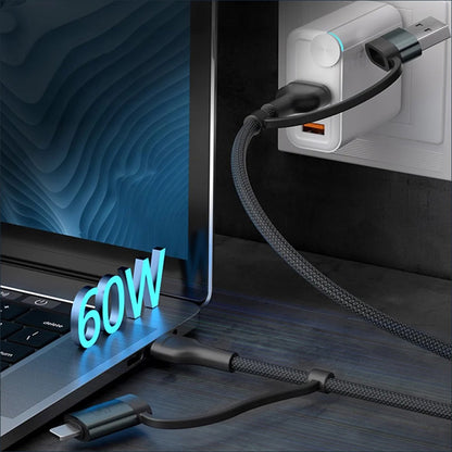 Dátový a nabíjací kábel USB-A / USB-C - USB-C / Lightning 3MK Hyper N, 60W, 1.2m, čierny