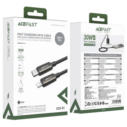Dátový a nabíjací kábel USB-C - Lightning Acefast C23-01, 30W, 1.2m, čierny