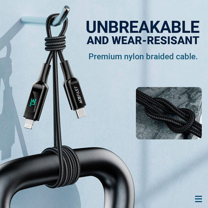 Dátový a nabíjací kábel USB-C - Lightning Acefast C6-01 Display, 20W, 1.2m, Čierny