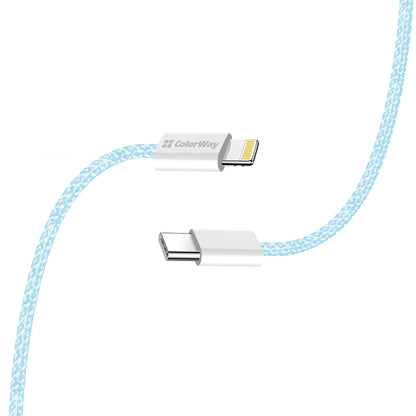 Dátový a nabíjací kábel USB-C - Lightning ColorWay CW-CBPDCL061, 27W, 1m, Modrý