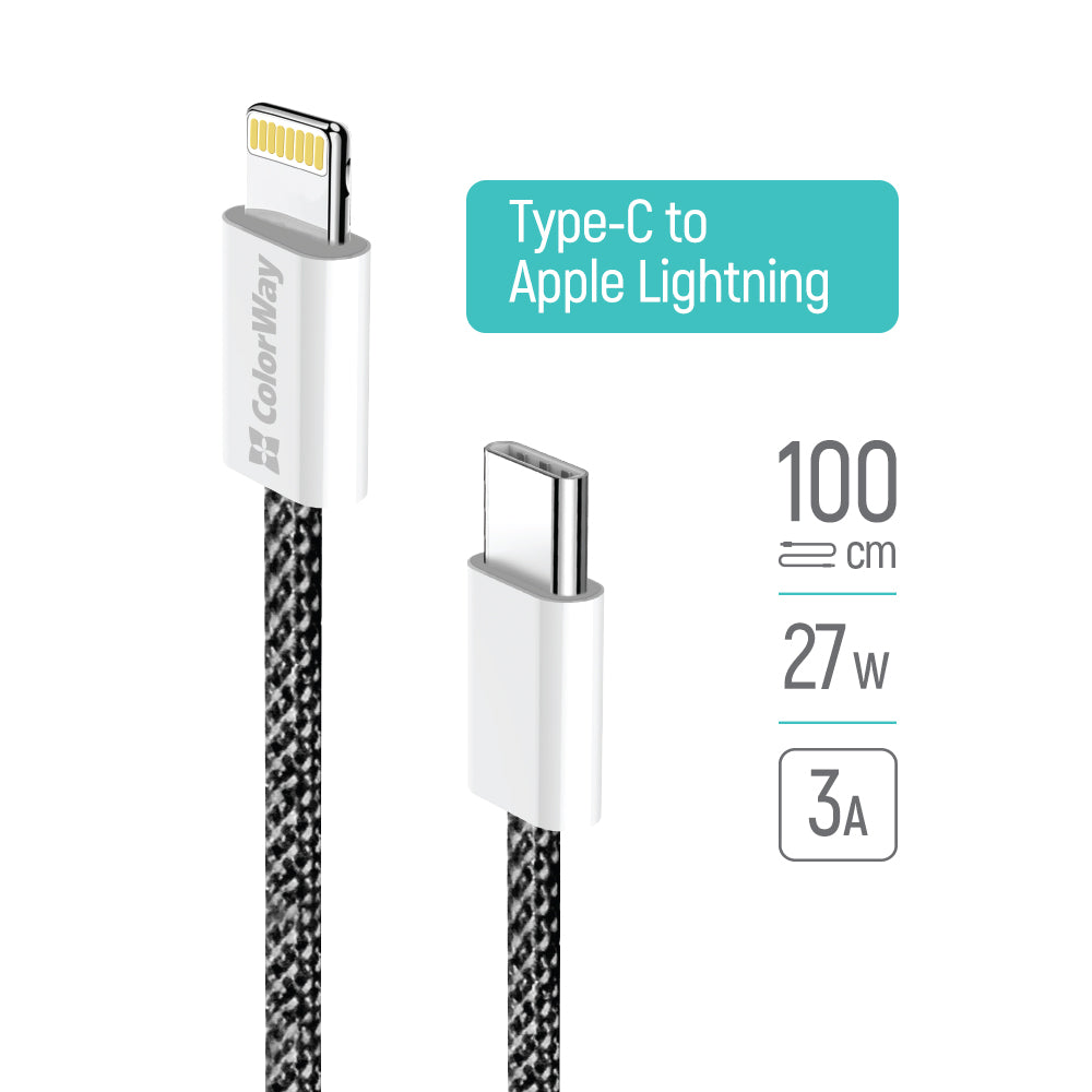 Dátový a nabíjací kábel USB-C - Lightning ColorWay CW-CBPDCL061, 27W, 1m, čierny