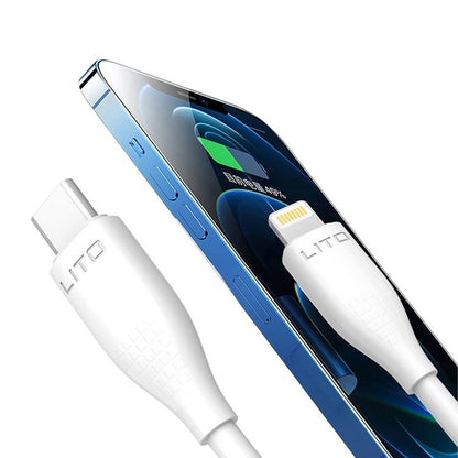 Dátový a nabíjací kábel USB-C - Lightning Lito LD03, 27W, 1m, Biela