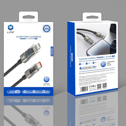 Dátový a nabíjací kábel USB-C - Lightning Lito LD09CC Display, 100W, 1.2m, Čierny