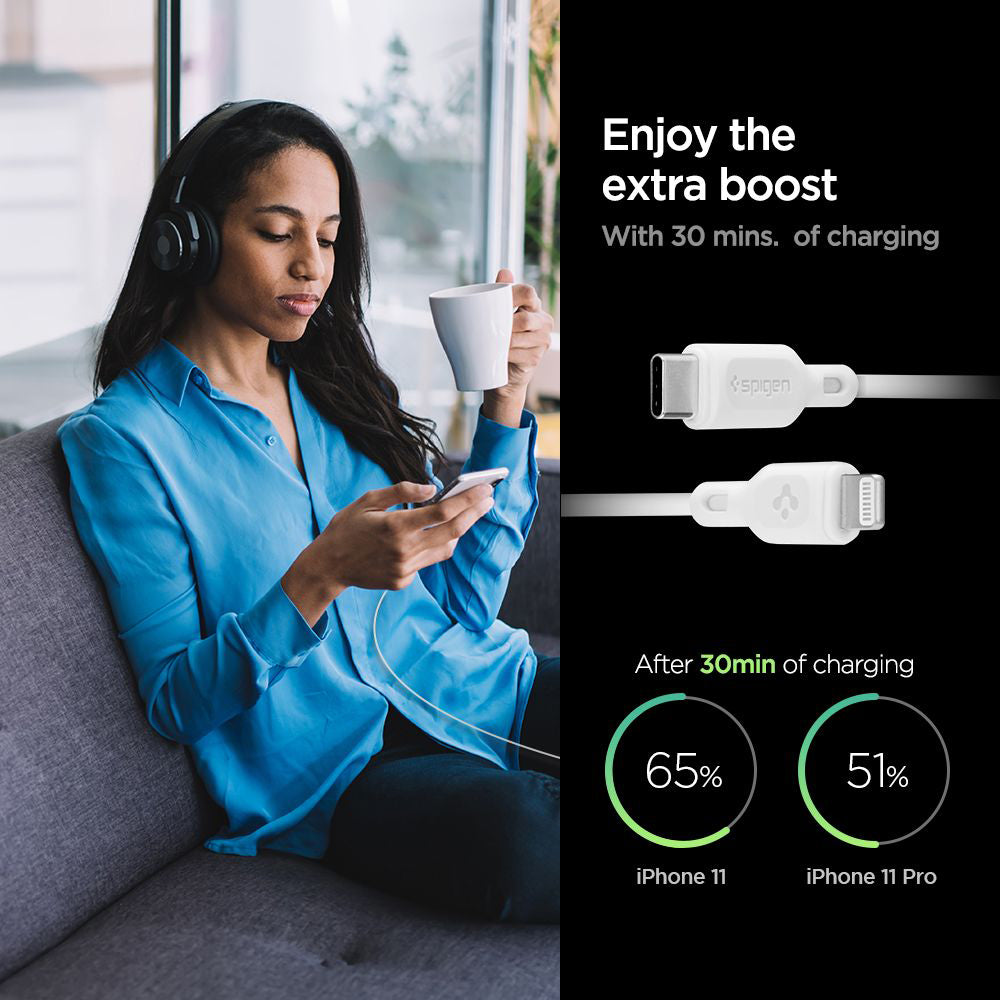 Dátový a nabíjací kábel USB-C - Lightning Spigen Durasync, 20W, 1m, Biela, Sada 2 kusy