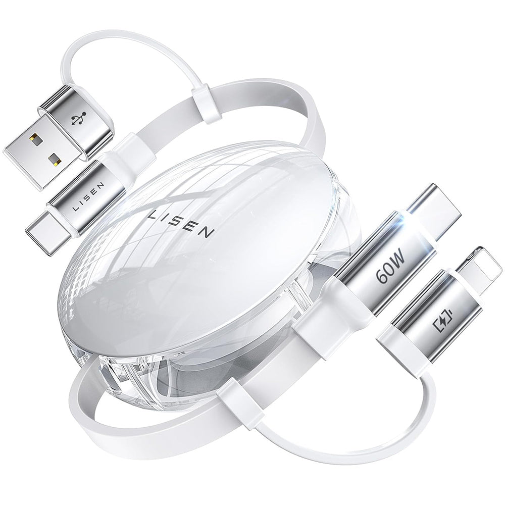 Dátový a nabíjací kábel USB-C / USB-A - USB-C / Lightning Lisen, 60W, 1m, biely YL0123030001