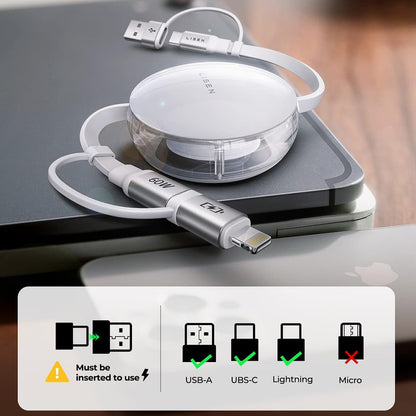 Dátový a nabíjací kábel USB-C / USB-A - USB-C / Lightning Lisen, 60W, 1m, biely YL0123030001