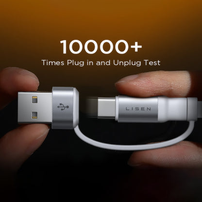 Dátový a nabíjací kábel USB-C / USB-A - USB-C / Lightning Lisen, 60W, 1m, biely YL0123030001