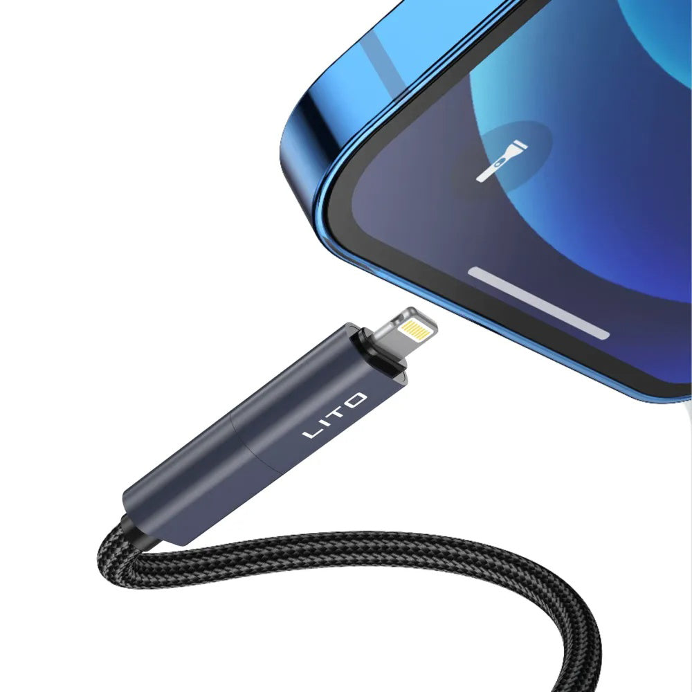 Dátový a nabíjací kábel USB-C / USB-A - USB-C / Lightning Lito LD21, 100W, 1m, čierny