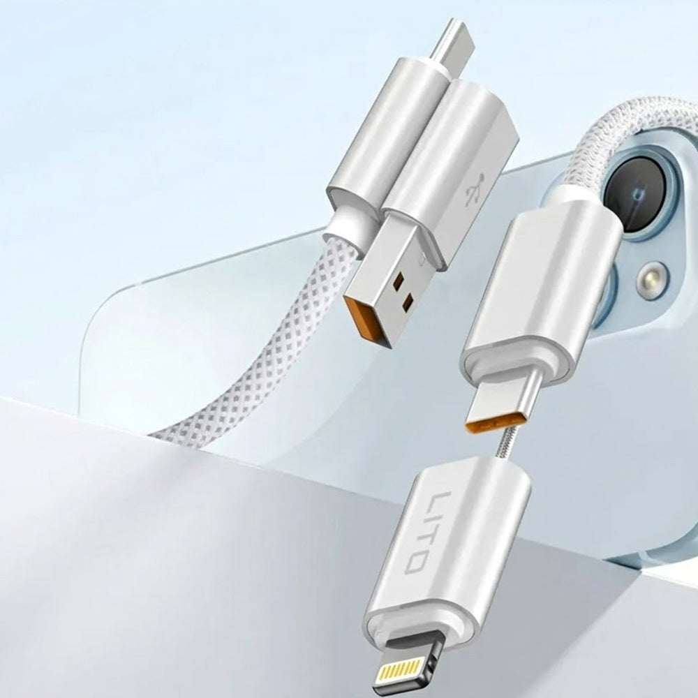 Dátový a nabíjací kábel USB-C / USB-A - USB-C / Lightning Lito LD21, 100W, 1m, čierny