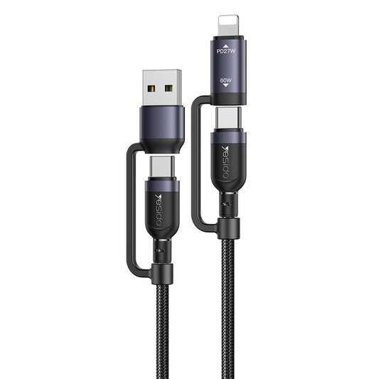 Dátový a nabíjací kábel USB-C / USB-A - USB-C / Lightning Yesido CA200, 60W, 1,2 m, čierny