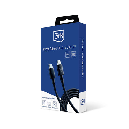 Dátový a nabíjací kábel USB-C - USB-C 3MK Hyper, 100W, 1.2m, čierny
