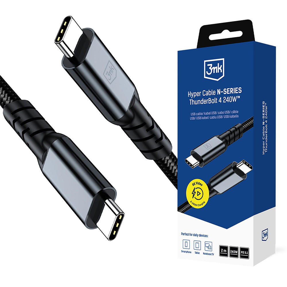 Dátový a nabíjací kábel USB-C - USB-C 3MK Hyper N Thunderbolt 4, 240W, 2m, čierny