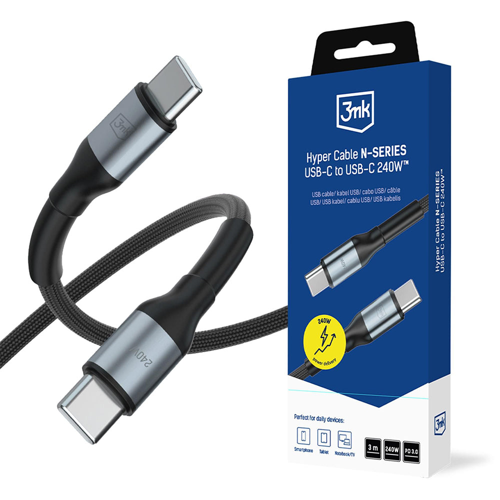 USB-C dátový a nabíjací kábel - USB-C 3MK Hyper N Thunderbolt 4, 240W, 3m, čierny