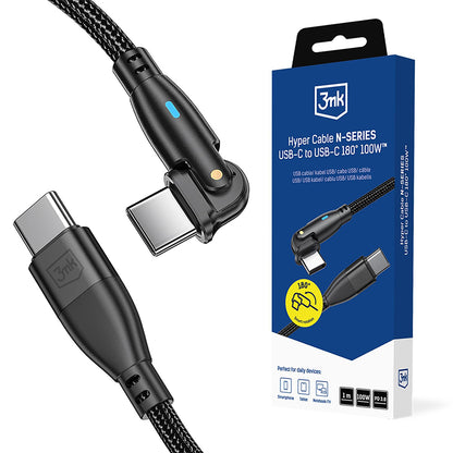USB-C dátový a nabíjací kábel - USB-C 3MK Hyper N Angled, 100W, 1m, čierny