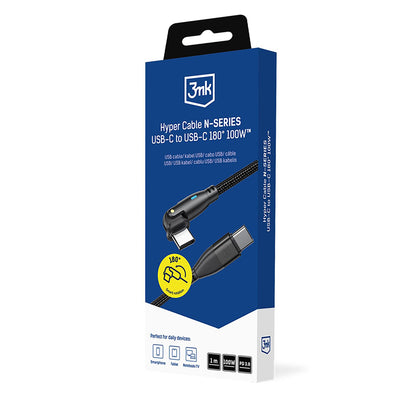 USB-C dátový a nabíjací kábel - USB-C 3MK Hyper N Angled, 100W, 1m, čierny