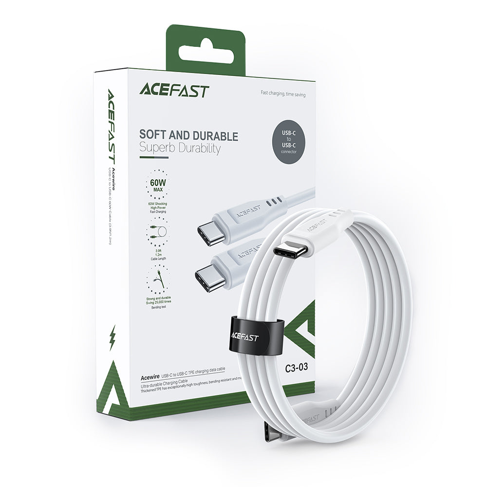 Dátový a nabíjací kábel USB-C - USB-C Acefast C3-03, 60W, 1.2m, Biela