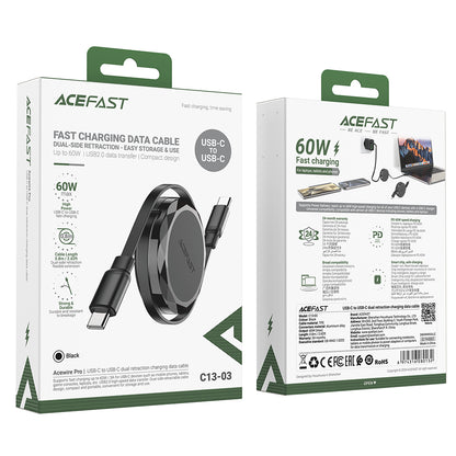 Dátový a nabíjací kábel USB-C - USB-C Acefast C13-03, 60W, 0.8m, čierny