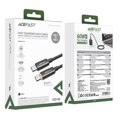 Dátový a nabíjací kábel USB-C - USB-C Acefast C23-03, 60W, 1.2m, čierny