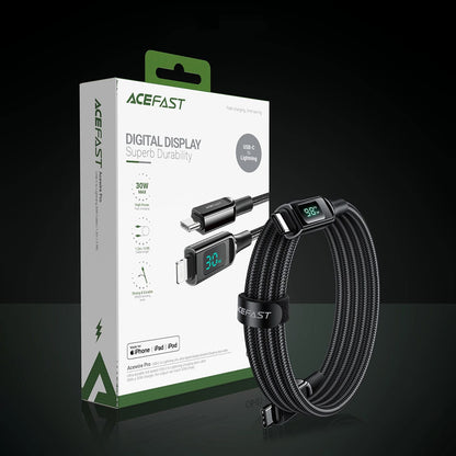 Dátový a nabíjací kábel USB-C - USB-C Acefast C6-03 Display, 100W, 2m, čierny