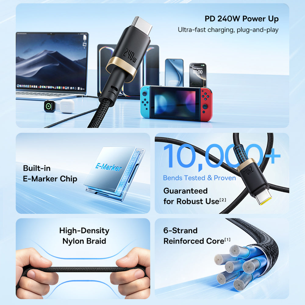 Dátový a nabíjací kábel USB-C - USB-C Baseus Dura, 240W, 1m, Zlatá Čierna P10377803U03-00