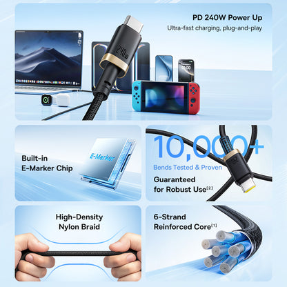 Dátový a nabíjací kábel USB-C - USB-C Baseus Dura, 240W, 1m, Zlatá Čierna P10377803U03-00