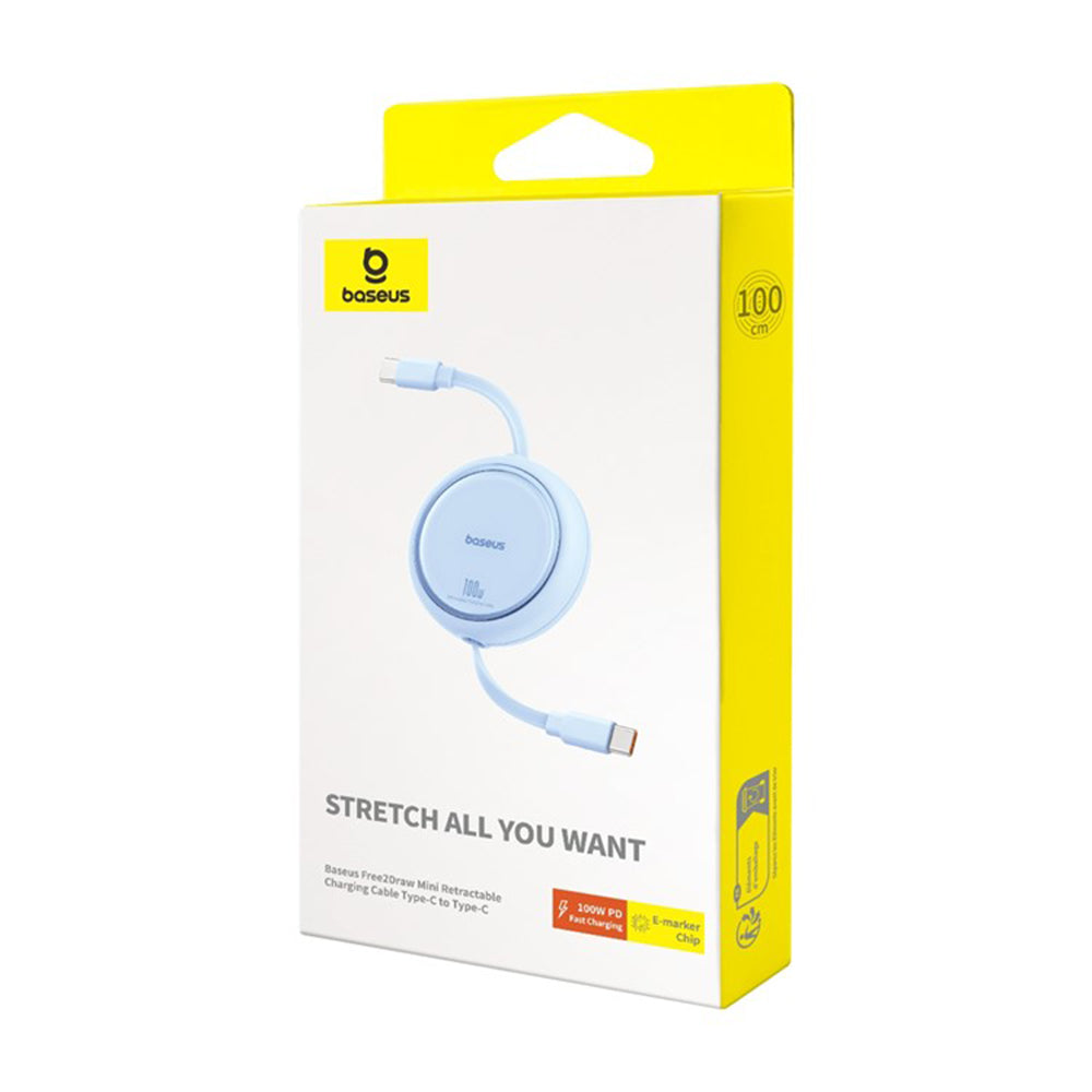 Dátový a nabíjací kábel USB-C - USB-C Baseus Free2Draw Mini Retractable, 100W, 1m, Modrý P10364500311-00