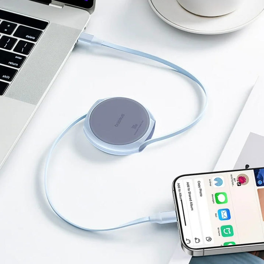 Dátový a nabíjací kábel USB-C - USB-C Baseus Pathfinder Retractable, 100W, 1m, Modrý P10368400311-00