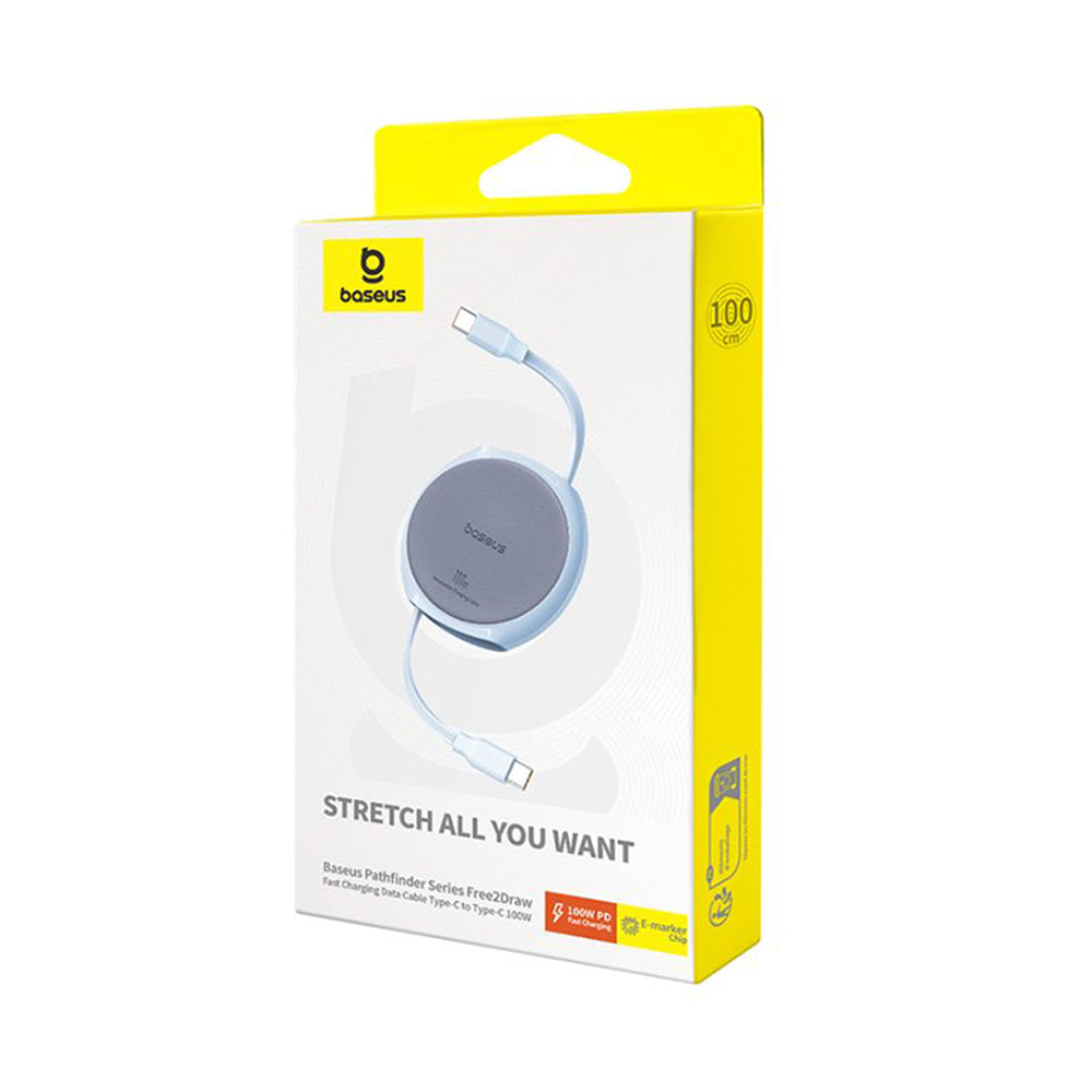 Dátový a nabíjací kábel USB-C - USB-C Baseus Pathfinder Retractable, 100W, 1m, Modrý P10368400311-00