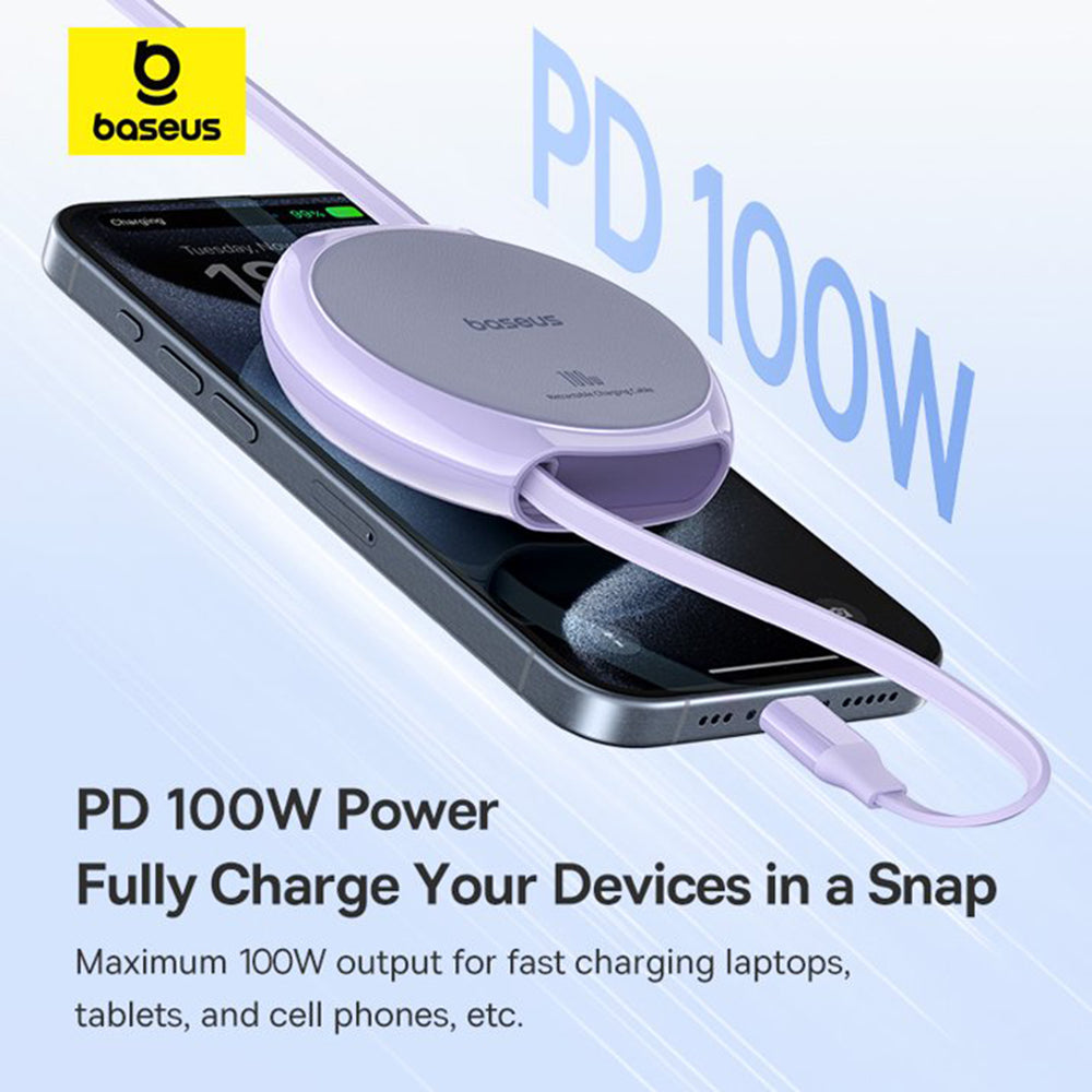 Dátový a nabíjací kábel USB-C - USB-C Baseus Pathfinder Retractable, 100W, 1m, Fialový P10368400511-00