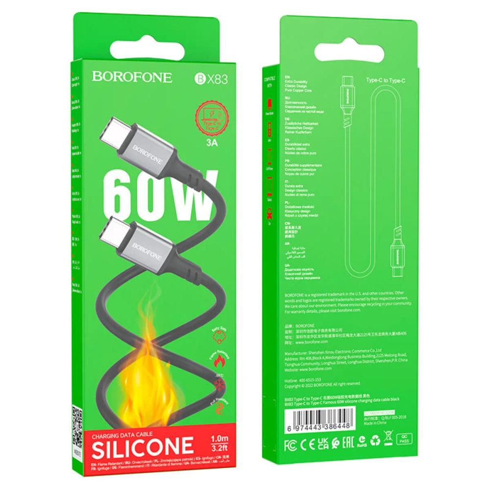 Dátový a nabíjací kábel USB-C - USB-C Borofone BX83, 60W, 1m, čierny