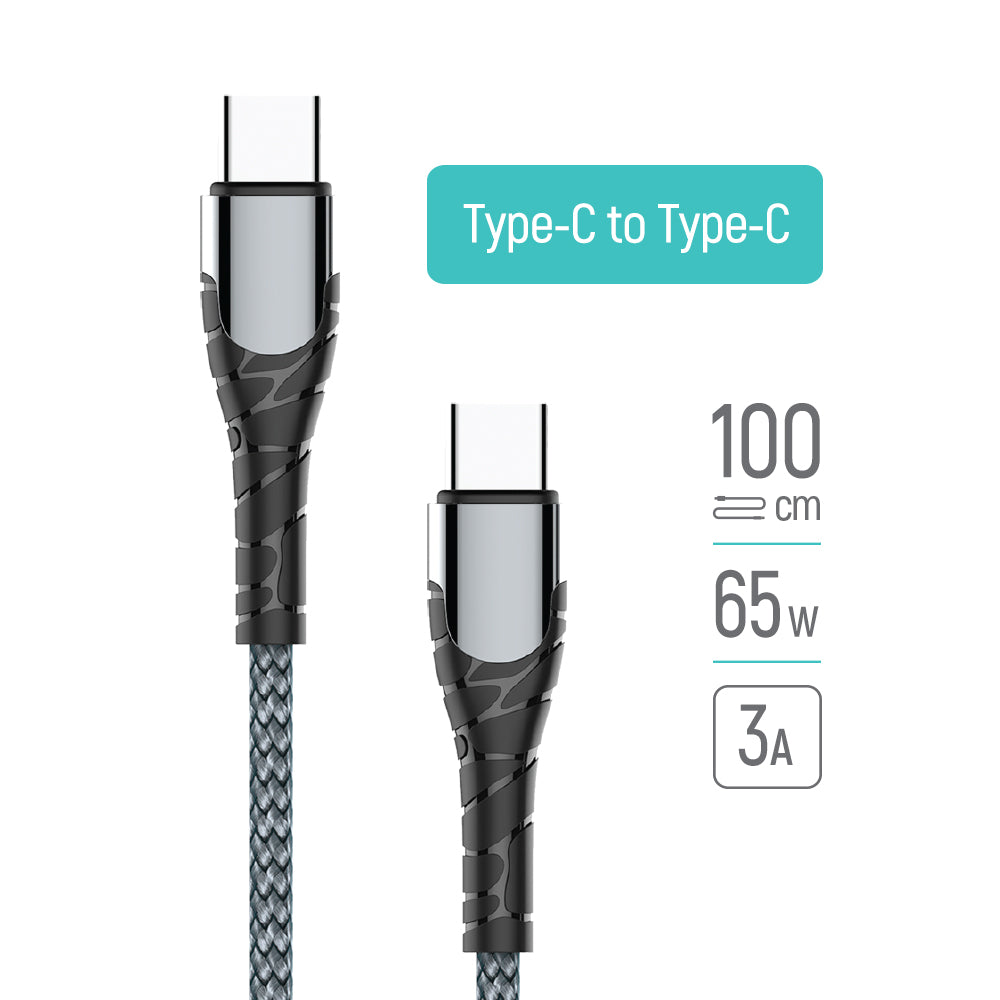 Dátový a nabíjací kábel USB-C - USB-C ColorWay CW-CBPDCC040, 65W, 1m, Sivý