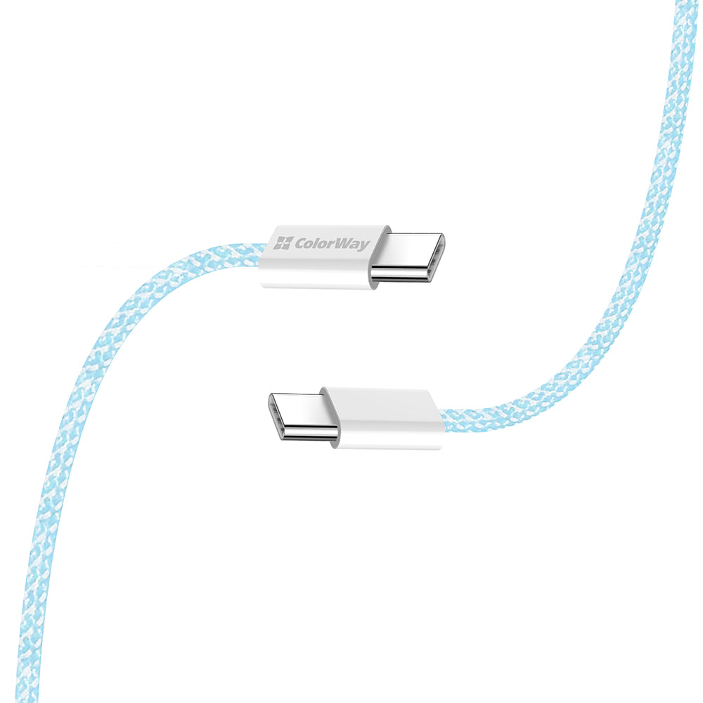 Dátový a nabíjací kábel USB-C - USB-C ColorWay CW-CBPDCC061, 60W, 1m, Modrý