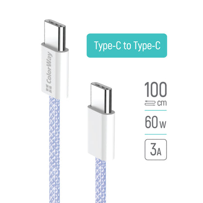 Dátový a nabíjací kábel USB-C - USB-C ColorWay CW-CBPDCC061, 60W, 1m, Fialový
