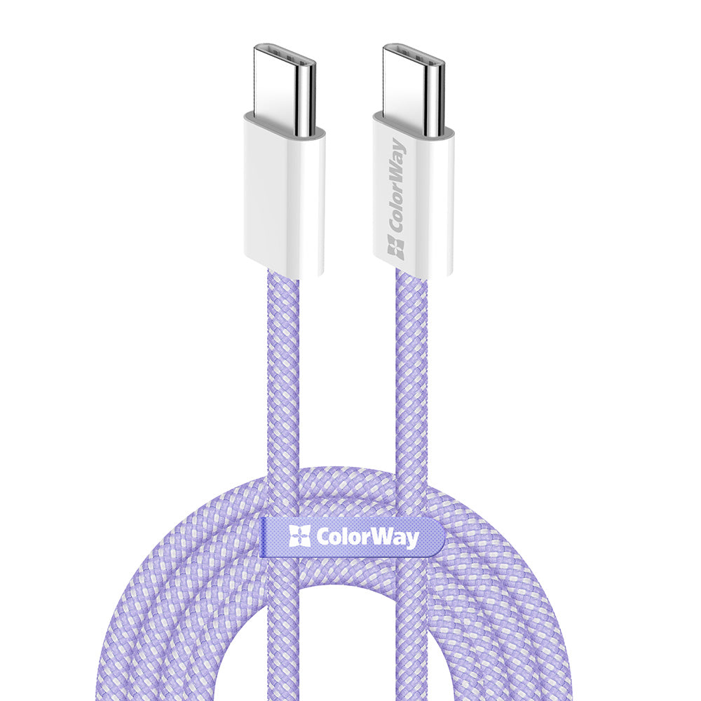 Dátový a nabíjací kábel USB-C - USB-C ColorWay CW-CBPDCC061, 60W, 1m, Fialový
