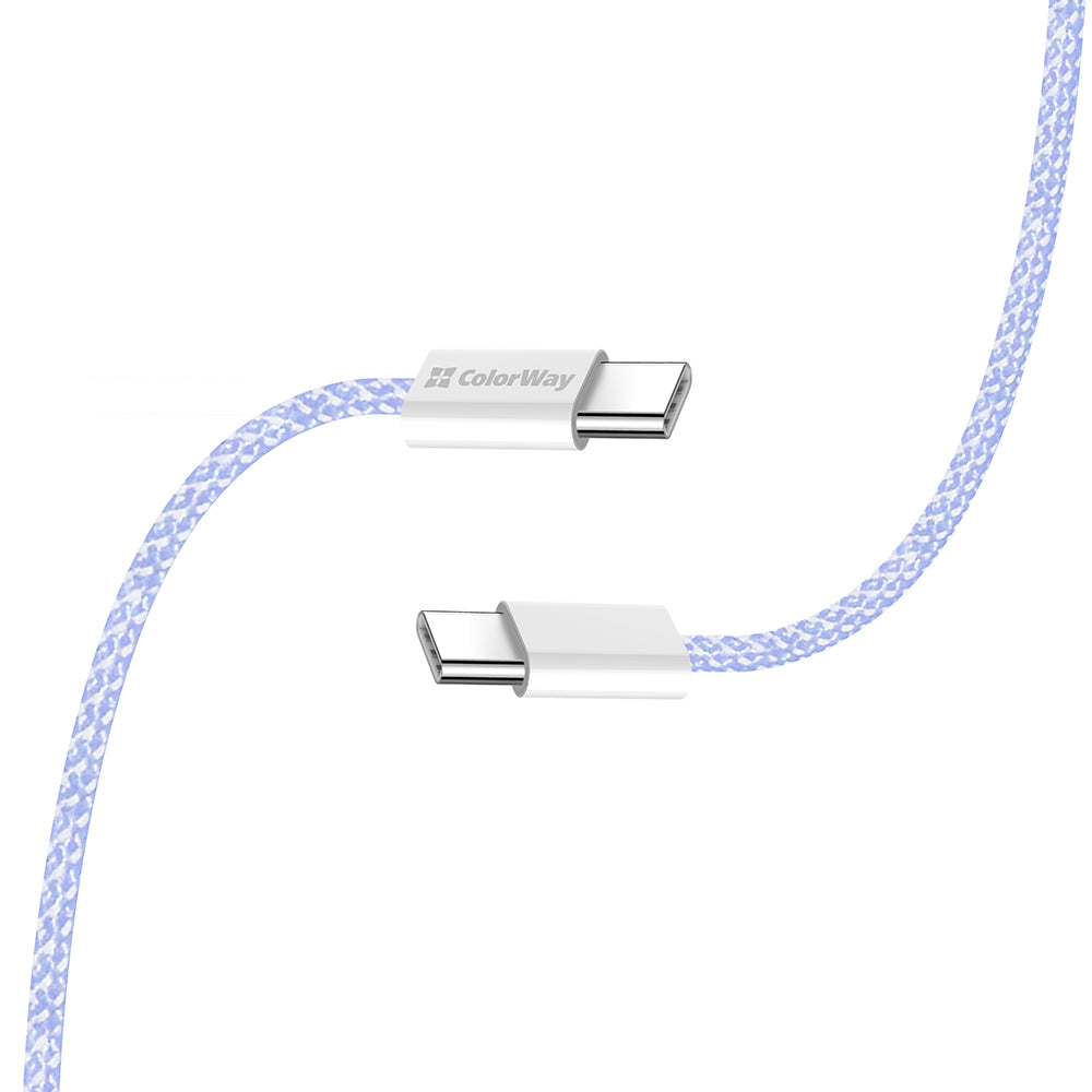 Dátový a nabíjací kábel USB-C - USB-C ColorWay CW-CBPDCC061, 60W, 1m, Fialový