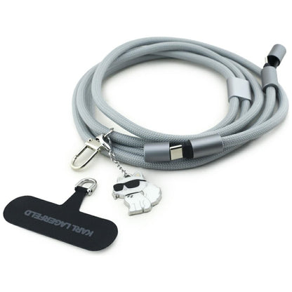 Dátový a nabíjací kábel USB-C - USB-C Karl Lagerfeld Choupette Charm, 100W, 1,5m, Sivý