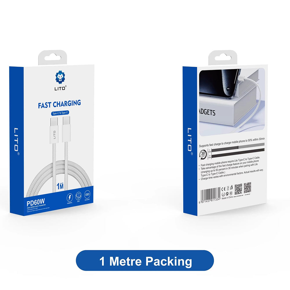 USB-C Data and Charging Cable - USB-C Lito LD04CC, 60W, 1m, White