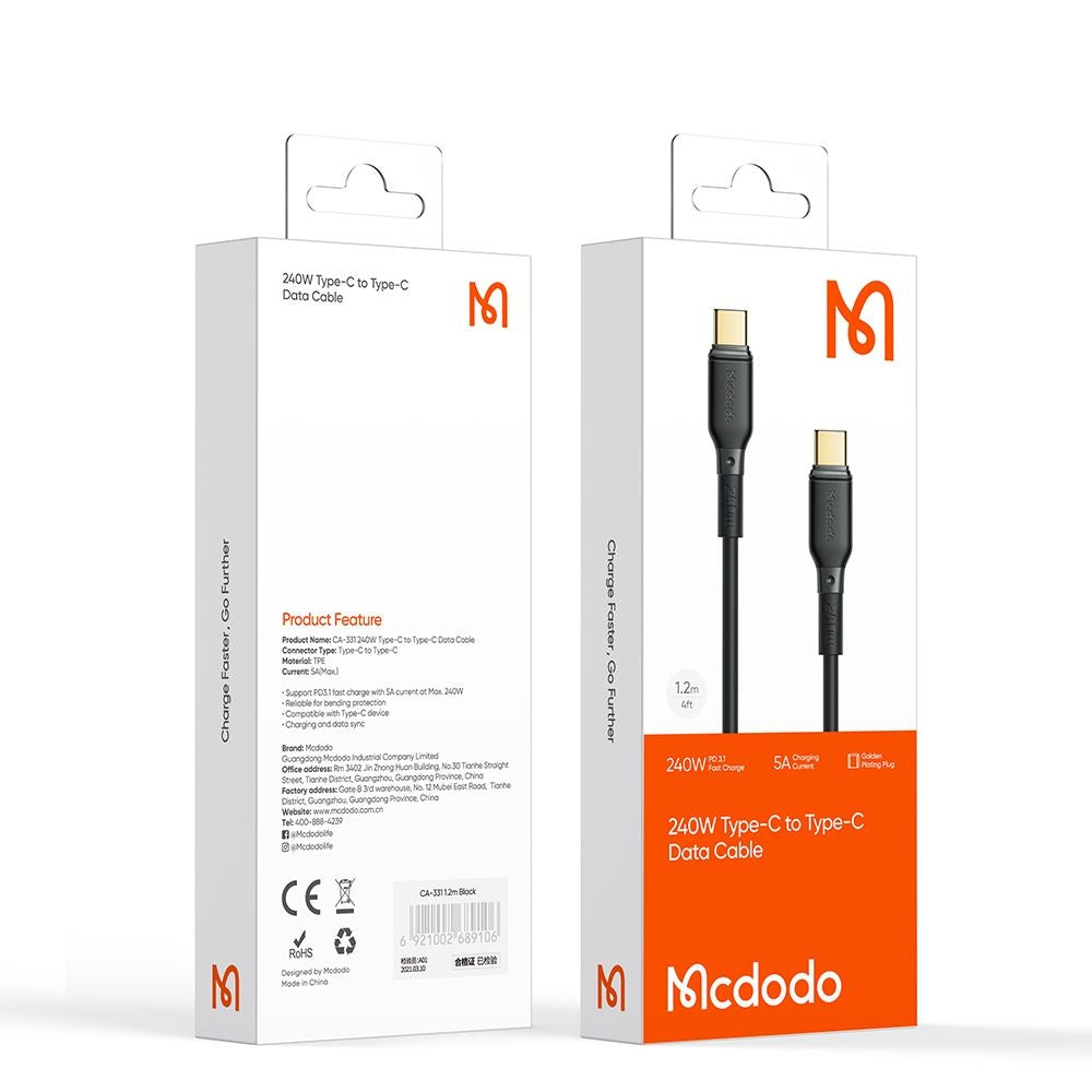 Dátový a nabíjací kábel USB-C - USB-C McDodo CA-3310, 240W, 1.2m, čierny
