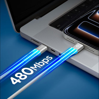 Dátový a nabíjací kábel USB-C - USB-C Spigen EB10010CCA, 100W, 1m, Biela ACA11102