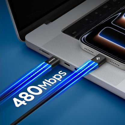 Dátový a nabíjací kábel USB-C - USB-C Spigen EB10010CCA, 100W, 1m, Čierny ACA11103