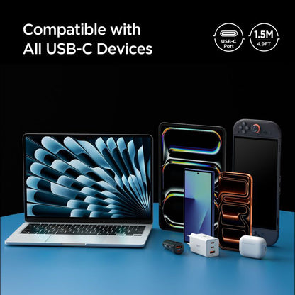 Dátový a nabíjací kábel USB-C - USB-C Spigen EB10015CC, 100W, 1.5m, Čierny ACA10421
