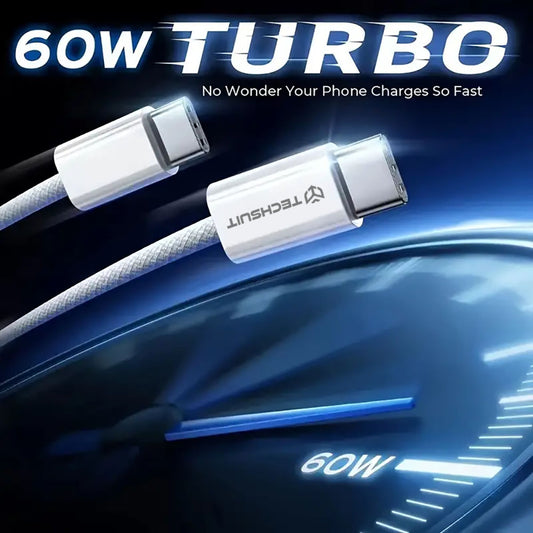 Dátový a nabíjací kábel USB-C - USB-C Techsuit PCB114D, 60W, 1m, Modrý