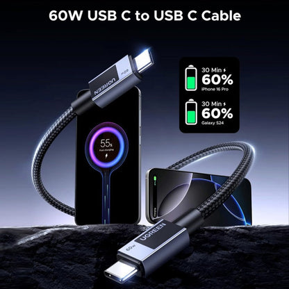 Dátový a nabíjací kábel USB-C - USB-C UGREEN L524, 60W, 1m, Sivý