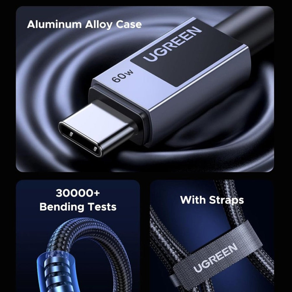 Dátový a nabíjací kábel USB-C - USB-C UGREEN L524, 60W, 1m, Sivý