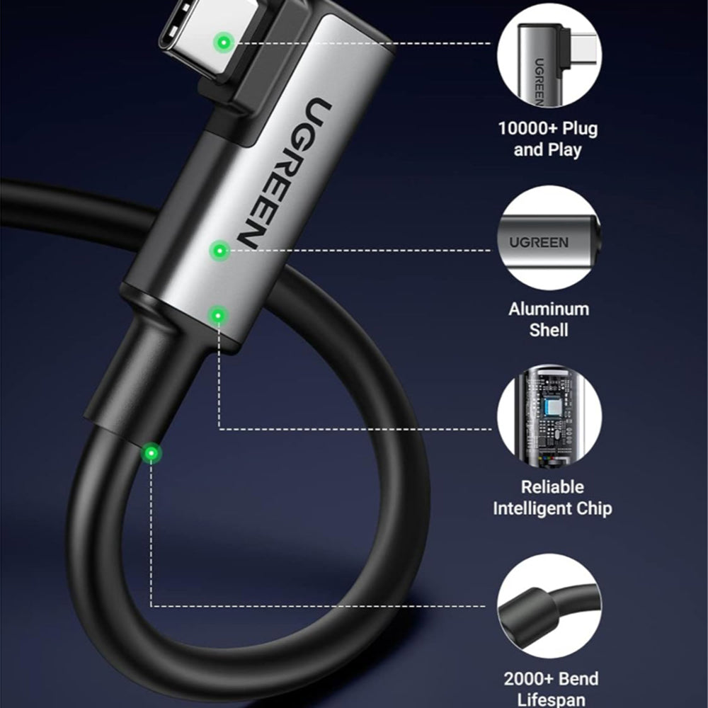 Dátový a nabíjací kábel USB-C - USB-C UGREEN US551 (90629) Uhlový, 60W, 5m, Čierny